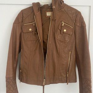 Michael Kors Cognac hooded Leather Jacket size M